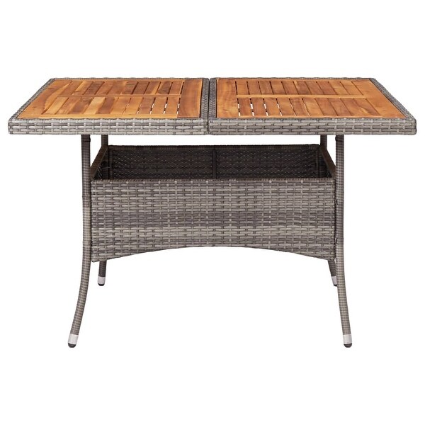 vidaXL Patio Dining Table Gray Poly Rattan and Solid Acacia Wood