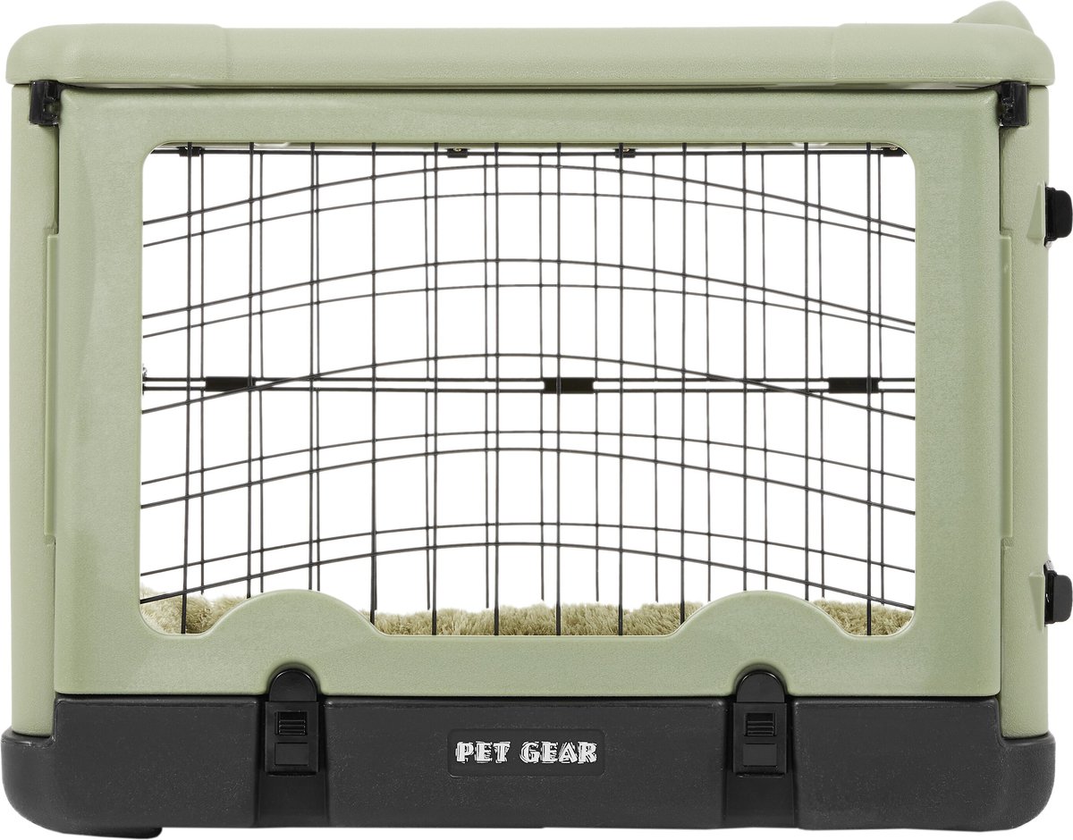 Pet Gear The Other Door Double Door Collapsible Wire Dog Crate and Plush Pad， Sage