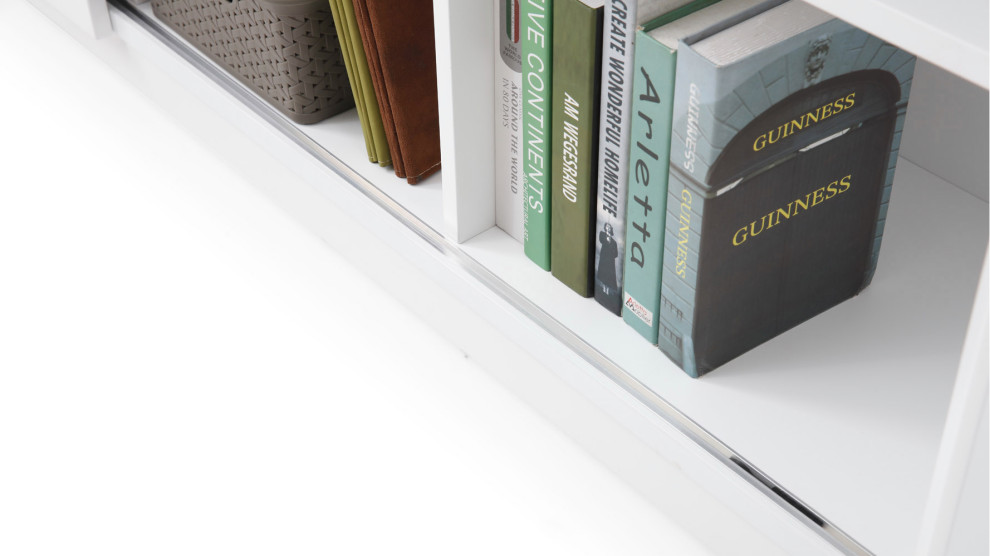 79” Modern Jackson White Matte Lacquer Bookcase Open Shelving Hidden Storage   Contemporary   Bookcases   by Zuri Furniture  Houzz