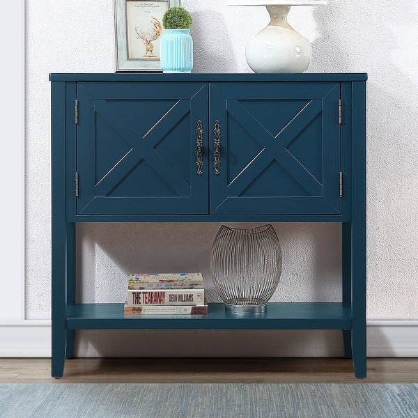 35'' Solid Wood Buffet Sideboard Console Table with Bottom Shelf and 2-Door Cabinet， Farmhouse Entryway Table Side Table