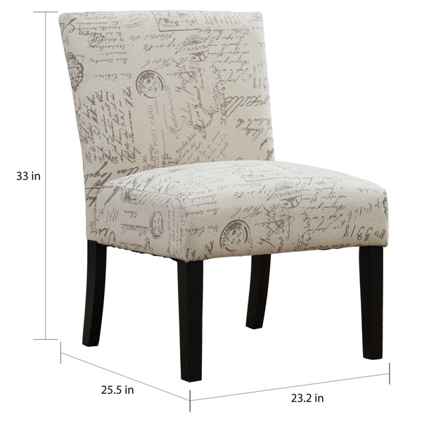 Roundhill Furniture Botticelli English Letter Print Fabric Armless Accent Chair