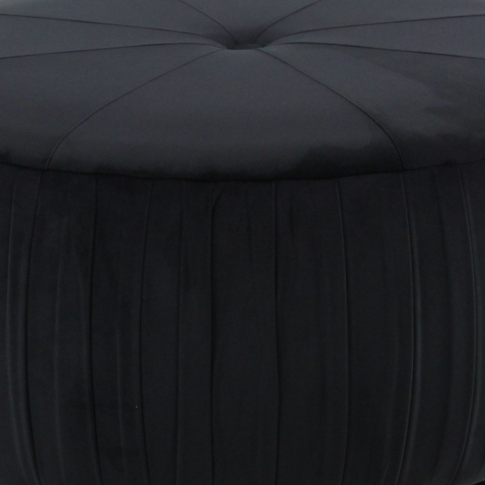 Round Ottoman  Velvet Upholstered Seat With Single Tuft Accent  Ebony Black   Traditional   Footstools And Ottomans   by Decor Love  Houzz