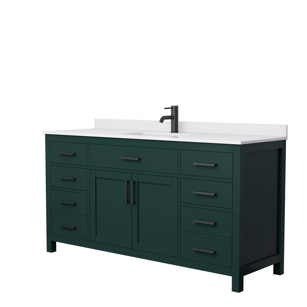 Wyndham Collection Beckett 66 in. W x 22 in. D x 35 in. H Single Sink Bathroom Vanity in Green with White Cultured Marble Top WCG242466SGKWCUNSMXX