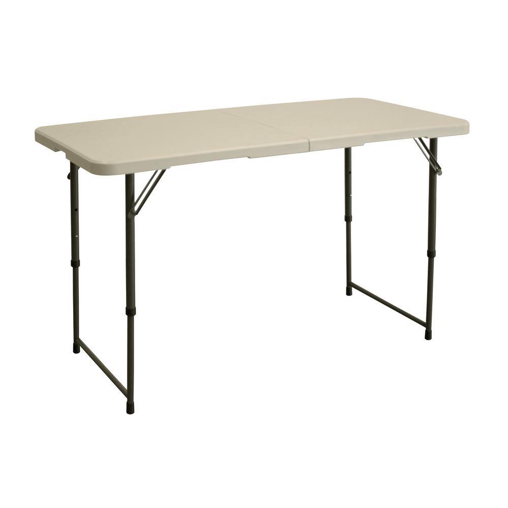 HDX 4 ft. Plastic Adjustable Folding Banquet Table in Earth Tan TA2448HF01