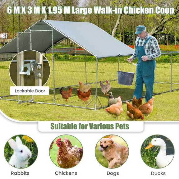 Costway 69532174 Large Metal Chicken Coop with Wat...