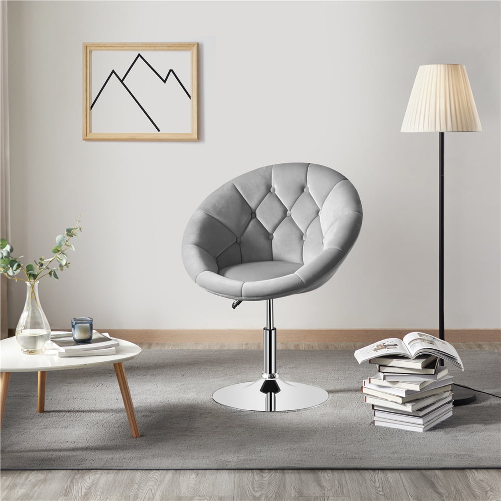 Yaheetech Contemporary Makeup Vanity Chair Height Adjustable Round Tufted Yes Barrel Swivel Accent Chair， Gray