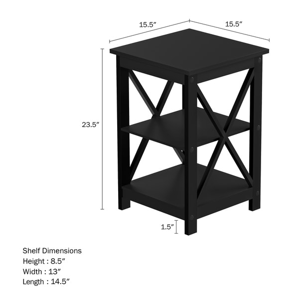 Hastings Home X-Leg End Table with 2 Shelves - Black