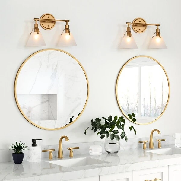 Coney Modern Glam 3-Light Gold Linear Bathroom Vanity Lights Frosted-glass Wall Sconces