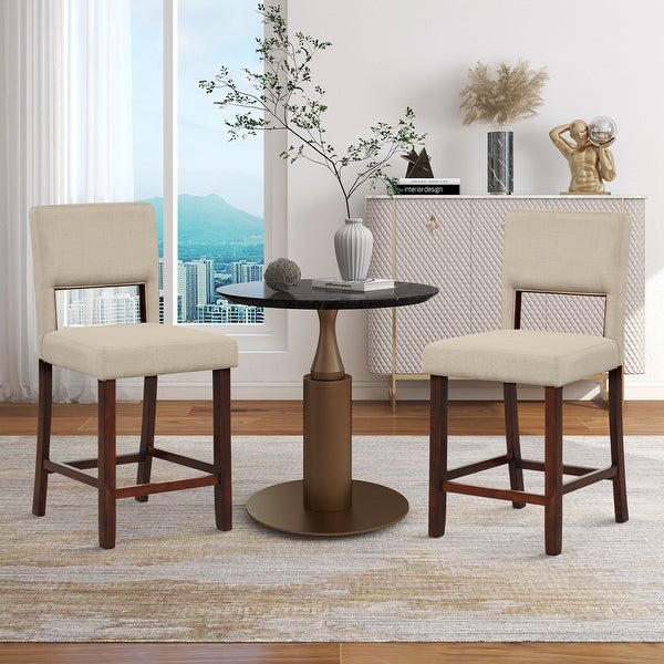 Costway Set of 2 Upholstered Linen Bar Stools 24.5'' Wooden Dining - See Details