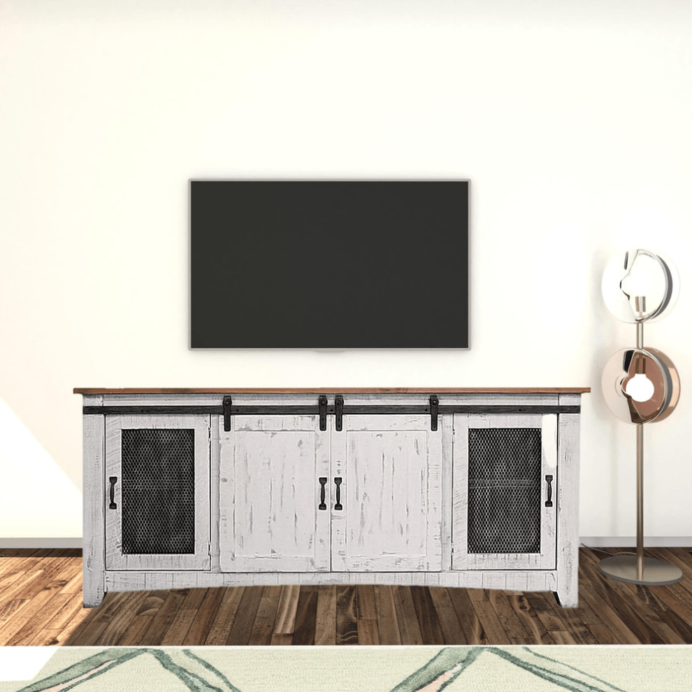 79 quotWhite Solid Wood Cabinet Enclosed Storage Distressed TV Stand   Entertainment Centers And Tv Stands   by HomeRoots  Houzz