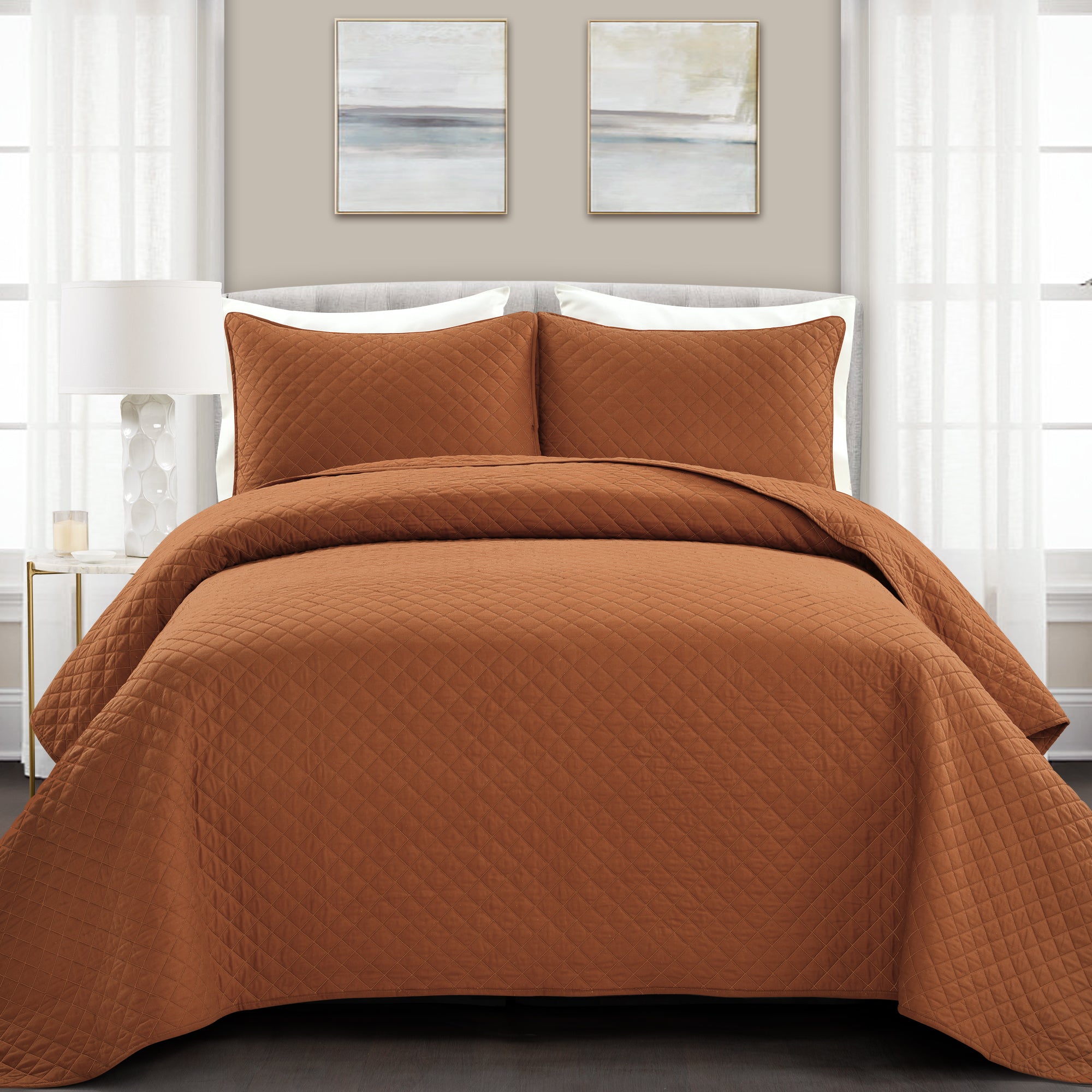 Bedding Bundle: Emma Faux Fur Comforter Set + Ava Diamond Quilt Set