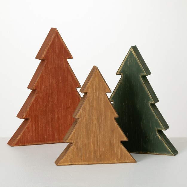 11 5 quot h 13 5 quot h And 15 5 quot h Sullivans Wooden Tree Block Set Of 3 Christmas Decor Multicolored