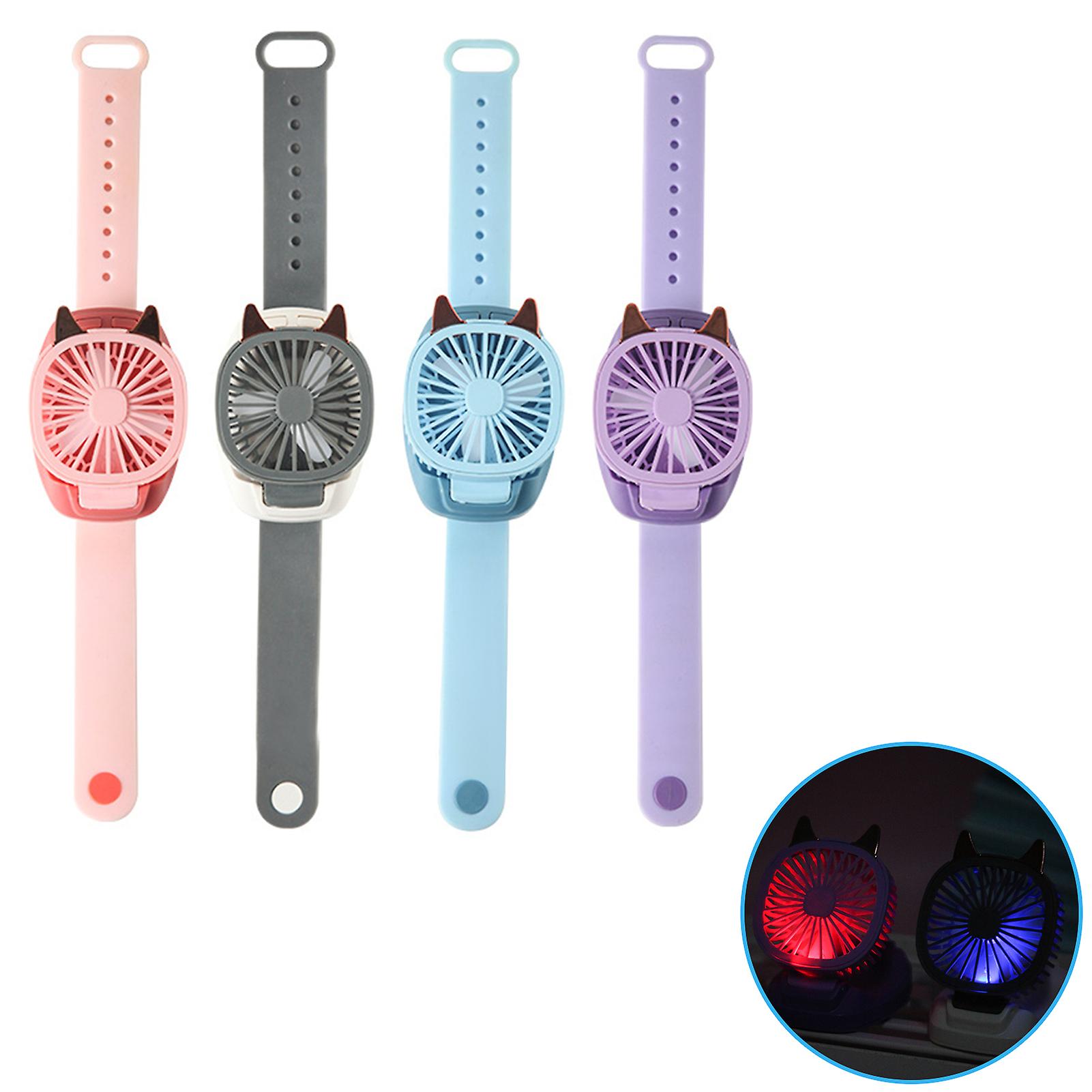 Pink Portable Fan Mini Fan Portable Watch Fan With Comfortable Wrist Strap Colorful Led Light Three-speed Usb Charging