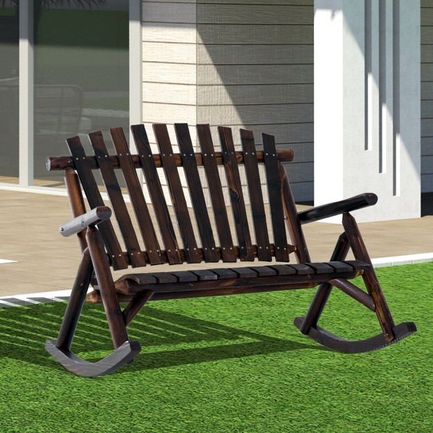 Outsunny Wooden Rocking Chair Indoor Outdoor Porch Rocker With Slatted Design High Back For Backyard Garden