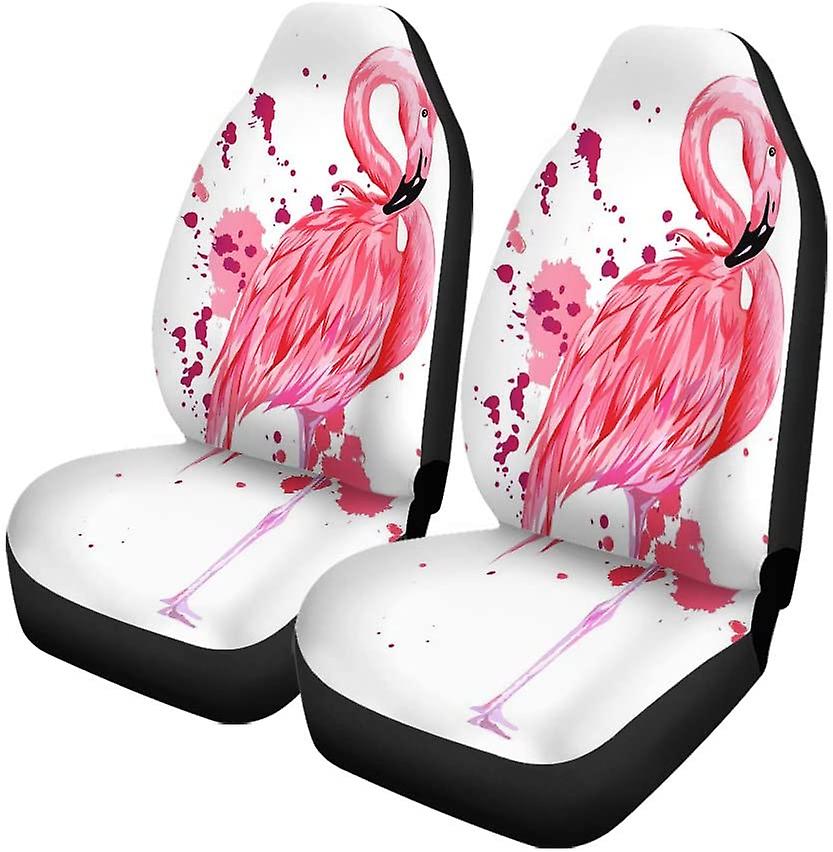 Set Of 2 Car Seat Covers Pink Flamingo Watercolor Splashes Colorful Paint Drops Universal Auto Front Seats Protector Fits D---46718