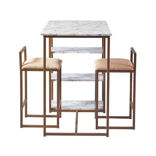 Marmo Breakfast Table Dining Set With Faux Marble Top Brass Teamson Home