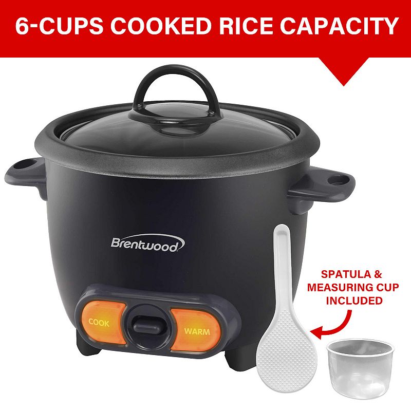 Brentwood 3 Cup Uncooked/6 Cup Cooked Non Stick Rice Cooker in Black