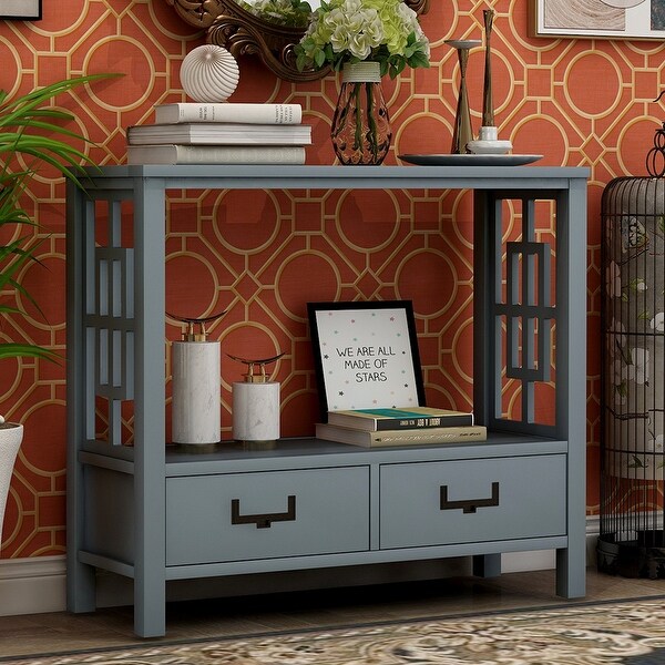 Wood Console Table With 2 Bottom Drawers，Narrow Entrance Table