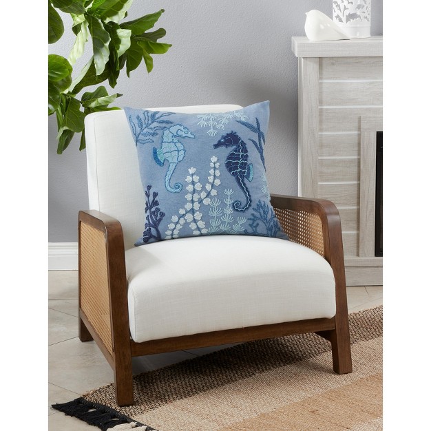 Saro Lifestyle Poly filled Throw Pillow With Stonewashed Sea Horse Design