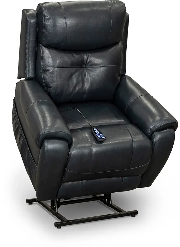 Navy Blue Leather Power Lift Recliner with Heat