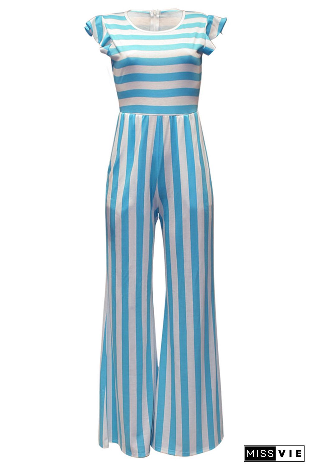 Sleeveless Stripes Print Pocket Jumpsuit Wholessale