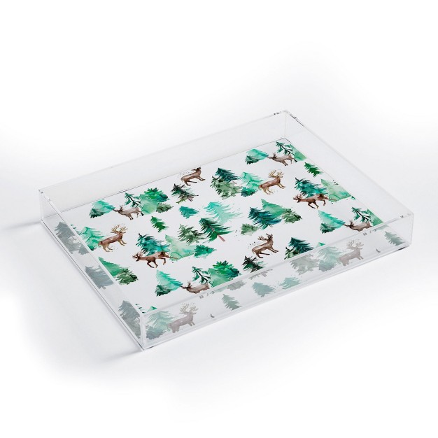 Ninola Design Deer Forest Watercolor Acrylic Tray Deny Designs