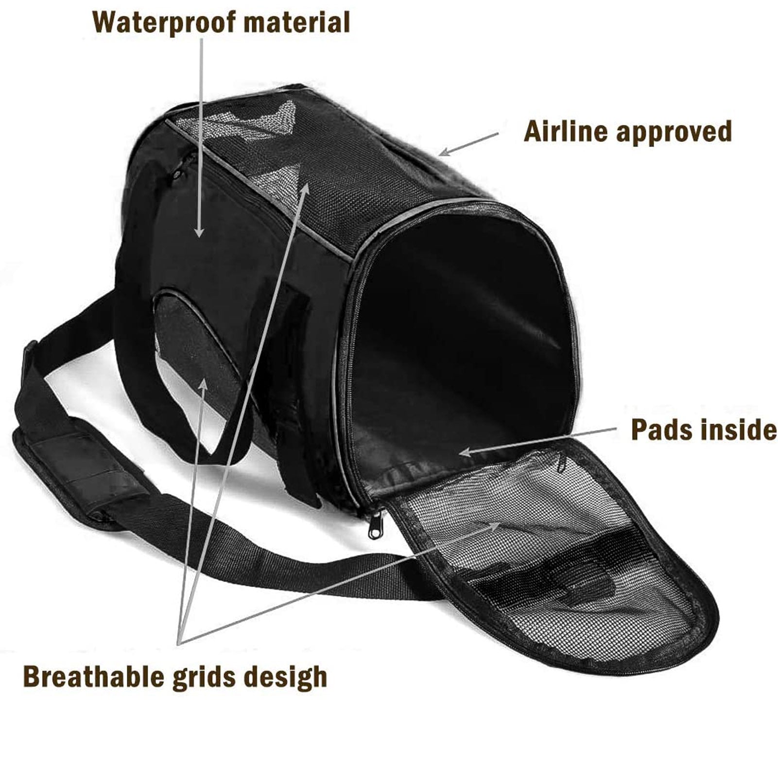 Soft Pet Carrier Airline Approved Soft Sided Pet Travel Carrying Handbag Under Seat Compatibility， Perfect for Cats and Small Dogs Breathable 4-Windows Design (Black)