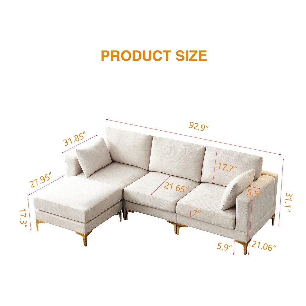 3+1 Sectional Sofa L Shape Convertible Sofa w/Removable Ottoman Modern Polyester Upholstered Sofa Set for Livingroom  Beige