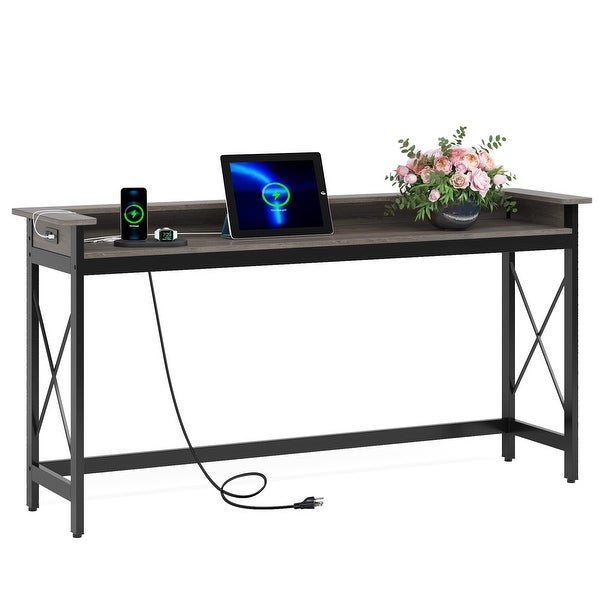 Sofa CouchTable with Outlets and USB Ports， 70.9 inch Long Entryway Console Table