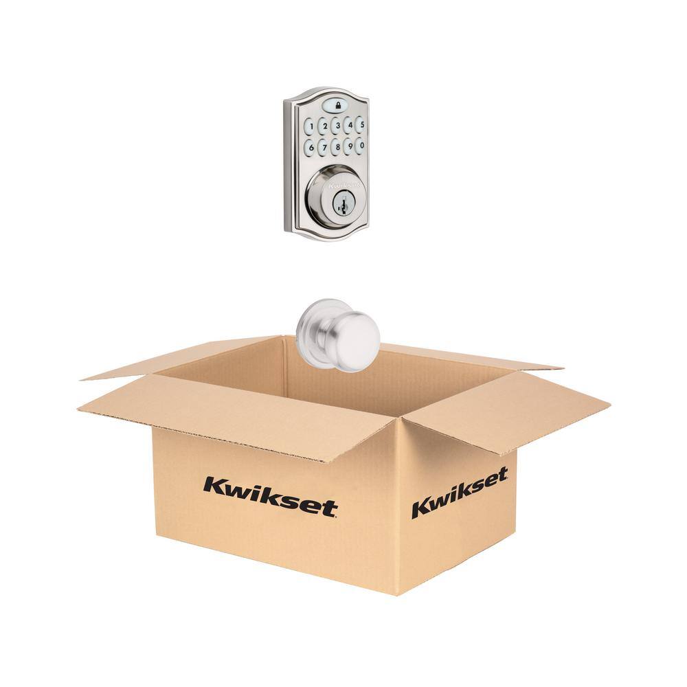 Kwikset Z-Wave SmartCode Satin Nickel Single Cylinder Keypad Electronic Deadbolt featuring Juno HallCloset Knob 91415 J15