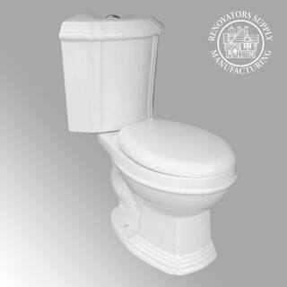 RENOVATORS SUPPLY MANUFACTURING Sheffield Corner 2-Piece 0.8 GPF1.6 GPF WaterSense Dual Flush Round Toilet in White with Slow Close Seat 13762