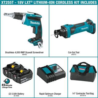 Makita 18V LXT Lithium-ion Cordless 2-Piece Combo Kit (Brushless Drywall ScrewdriverCut-Out Tool) 5.0Ah XT255T