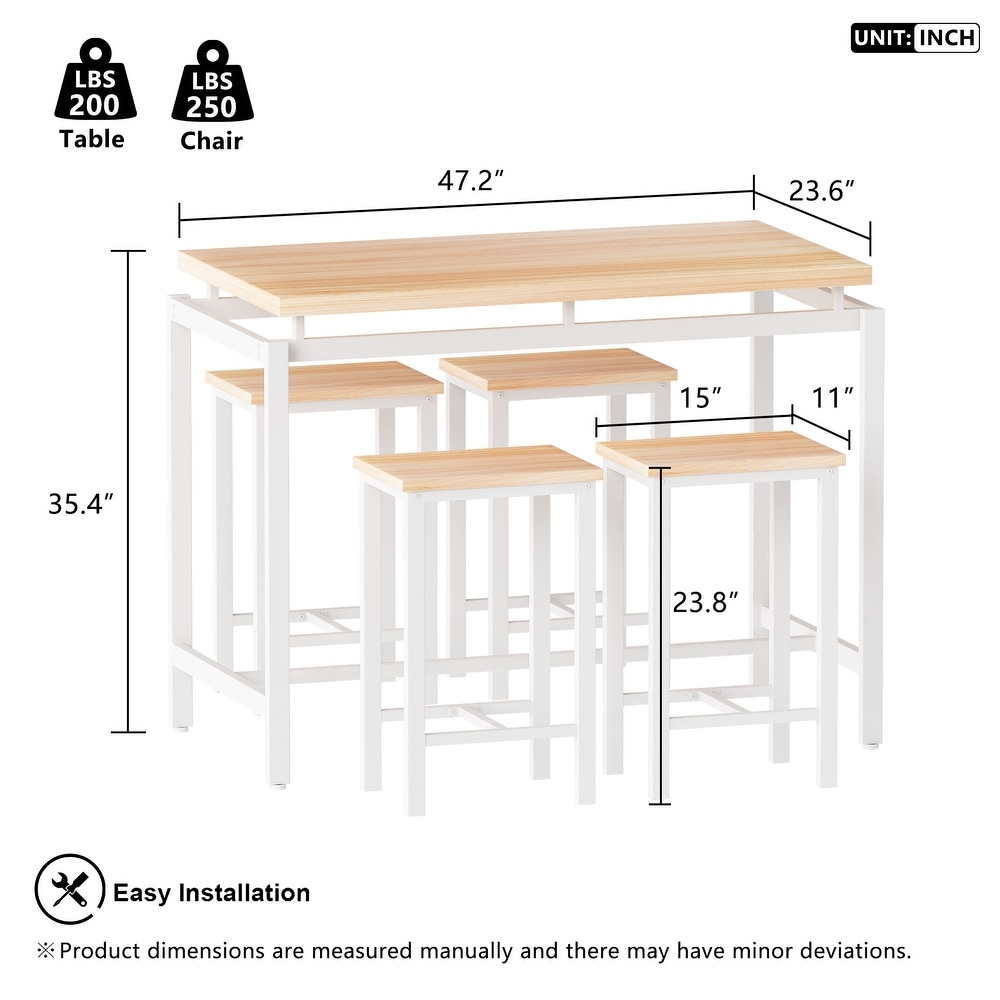 Mieres Minimalist Industrial Style Wooden Top 5 Pieces Dining Table Set with Four Stools for Ktichen and Dining Room