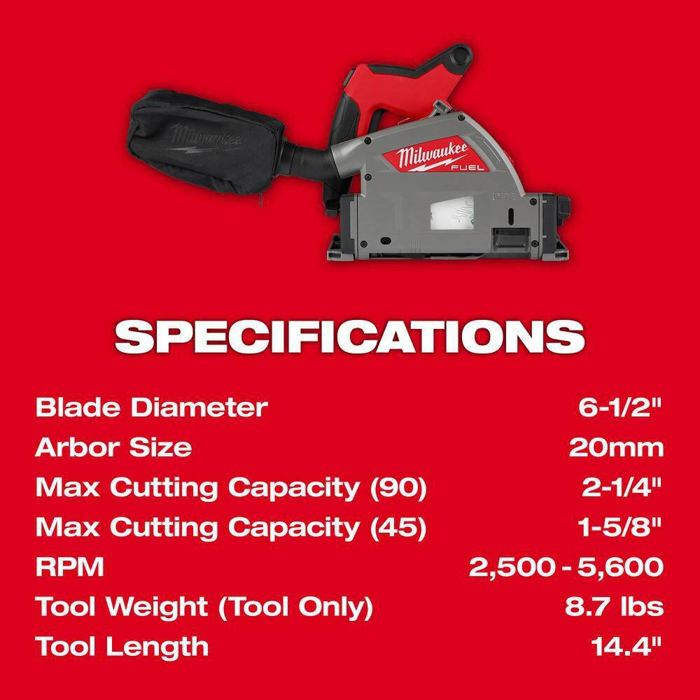 MW M18 FUEL 18V Lithium-Ion Brushless Cordless 6-12 in. Plunge Track Saw Kit WCarbide Fiber Cement Track Saw Blade 2831-21-48-40-0670