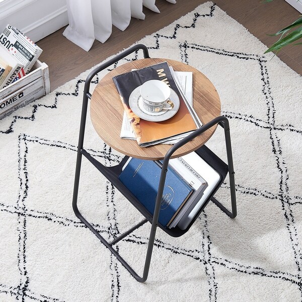 VECELO Modern Round Side Table/End Table with Storage Area