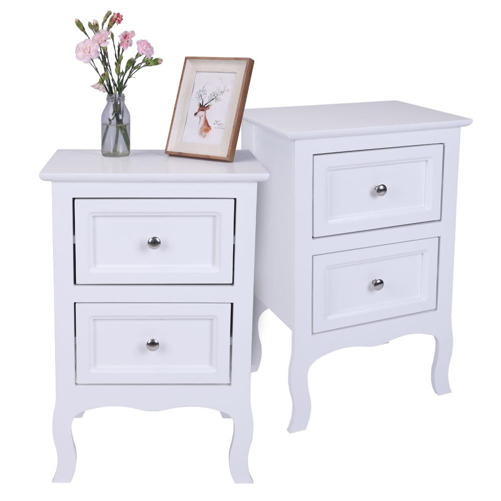 SamyoHome 2 PCS White Nightstand,End Table with 2-Drawer,Wooden Bedside Table Night Table,Bedroom Furniture Nightstand,Country Style