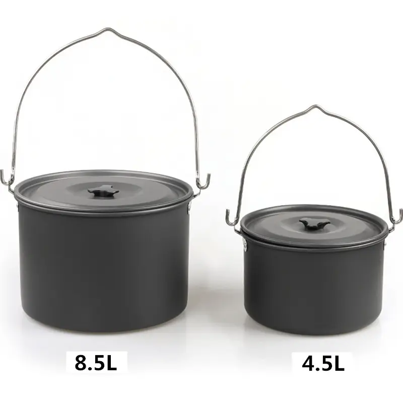 Big Capacity Hanging Pot Portable Aluminum oy Cookware with Foldable Handles Lid for Outdoor Picnic Hiking BBQ