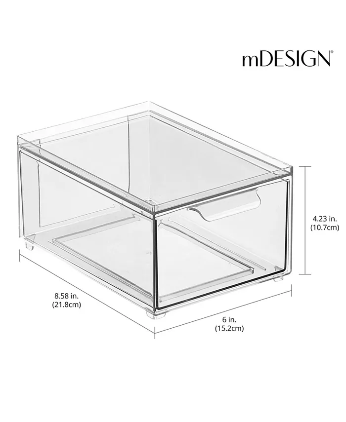 mDesign Stacking Plastic Storage Kitchen Pantry Bin with Pull-Out Drawer - Clear