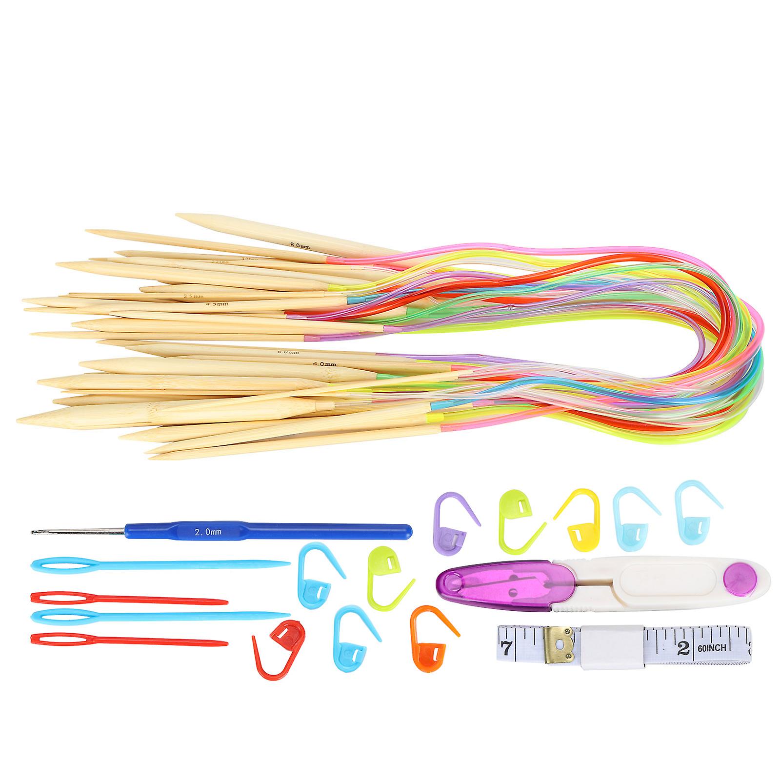 18pcs Circular Needle Doublepointed Bamboo Color Tube Needlework Tool With Accessories Pack60cm+accessories Pack