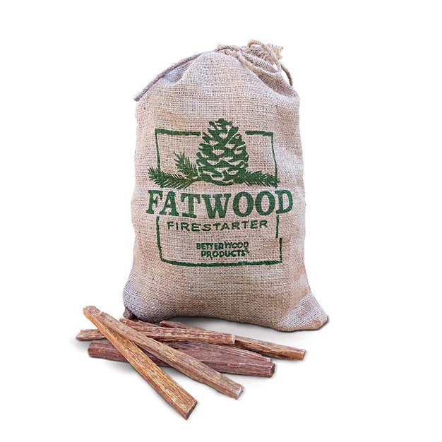 Better Wood Products Fatwood Safe All Natural Firestarter Waterproof Burlap Bag 8 Pounds