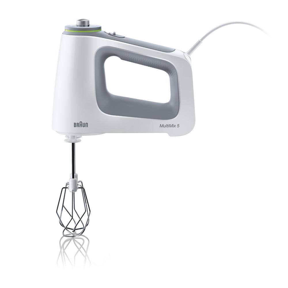 Braun HM5100WH MultiMix 9 Speed White Hand Mixer with Beater Dough Hooks Accessory Bag HM5100WH