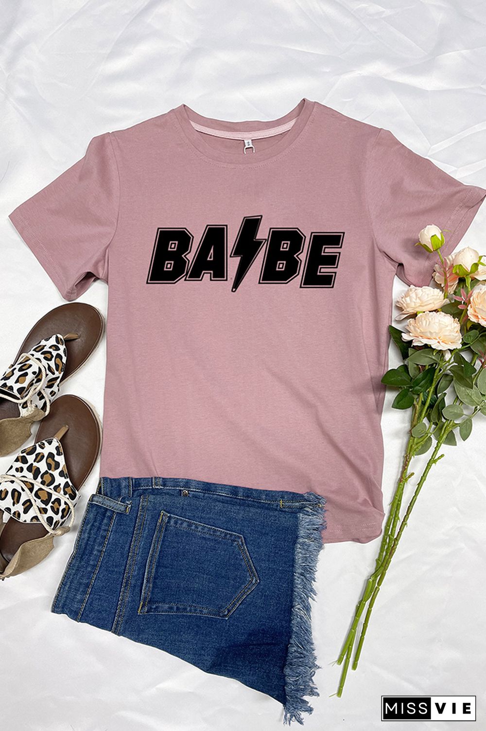 BABE Print Graphic Tees for Women Wholesale Short Sleeve T shirts Top