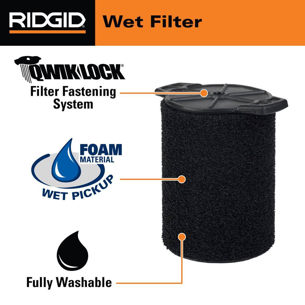 RIDGID HEPA Material Pleated Paper Filter and Wet Application Foam Filter for Most 5 Gal and Larger RIDGID WetDry Shop Vacuums VF6070