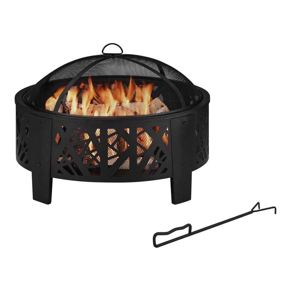 Hampton Bay 30 in. Outdoor Steel Wood Burning Black Fire Pit FT-61606