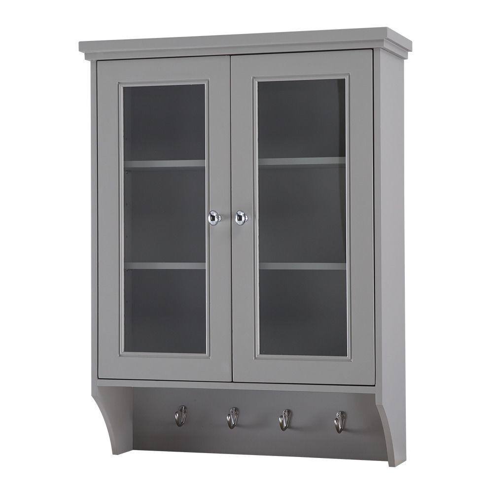 Home Decorators Collection Gazette 23-12 in. W x 31 in. H x 7-12 in. D Bathroom Storage Wall Cabinet with Glass Doors in Grey GAGW2431