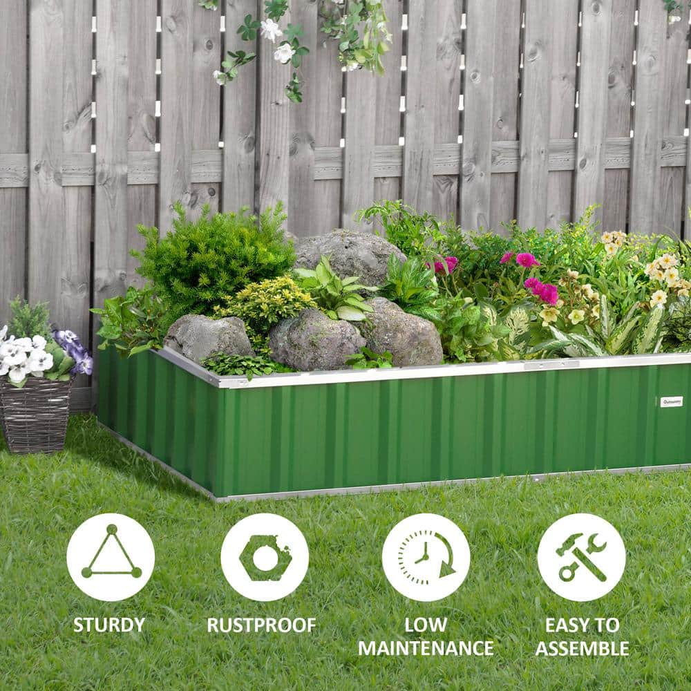 Outsunny 69 in. x 36 in. Green Metal Raised Garden Bed， DIY Large Steel Planter Box 845-674GN