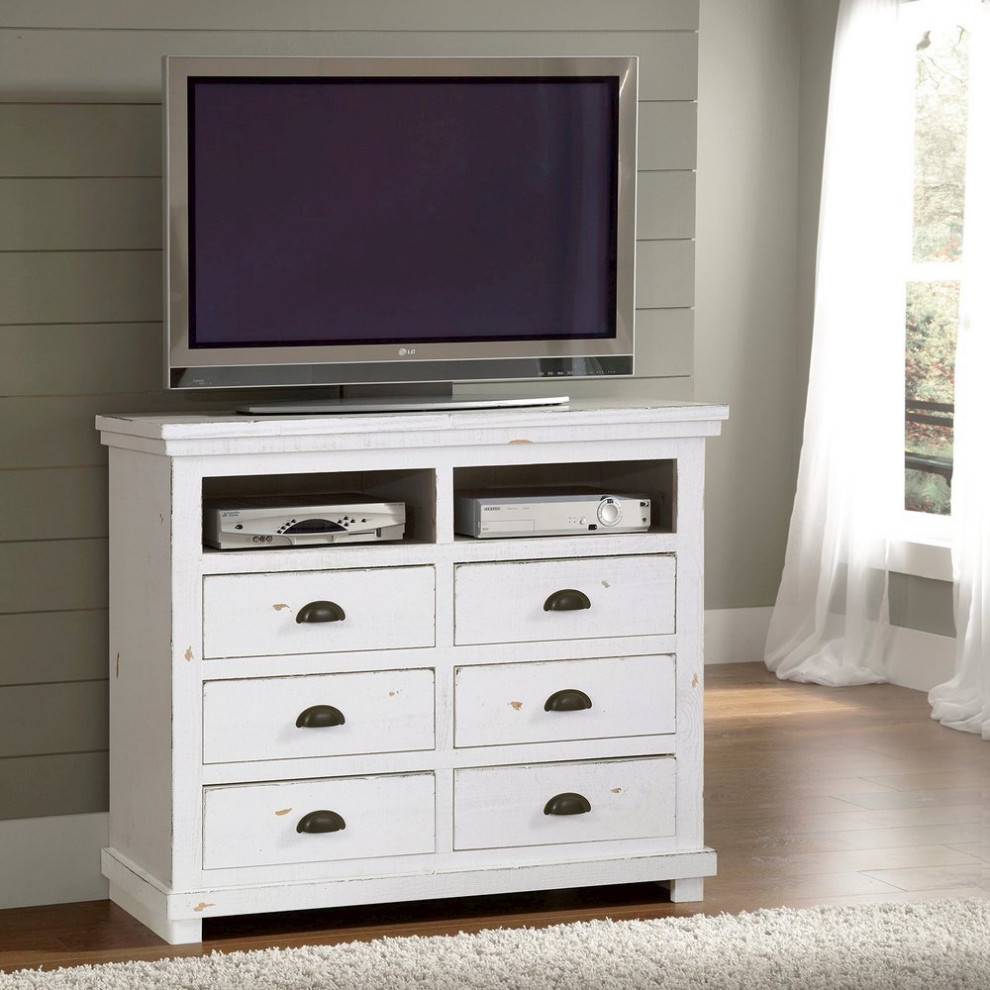 Media Chest  Distressed White   Farmhouse   Entertainment Centers And Tv Stands   by BisonOffice  Houzz