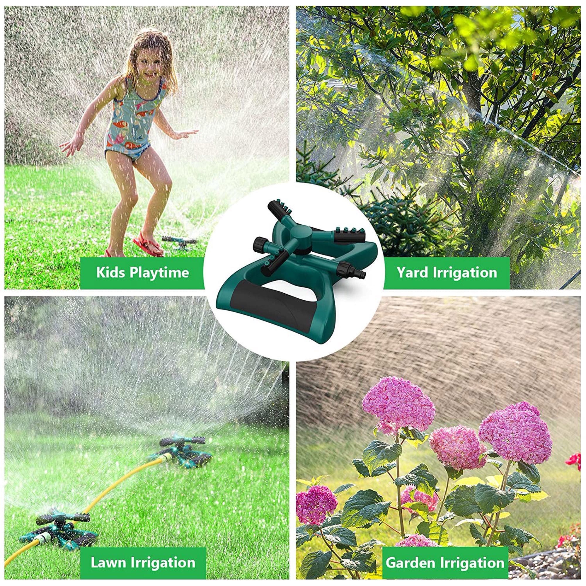 Jiarui Lawn Sprinkler Garden Sprinkler - Automatic 360 Rotating Adjustable Large Area， Yard Sprinkler System， Oscillating Sprinkler Watering Sprayer Easy Hose Connection， Yard Sprinkler