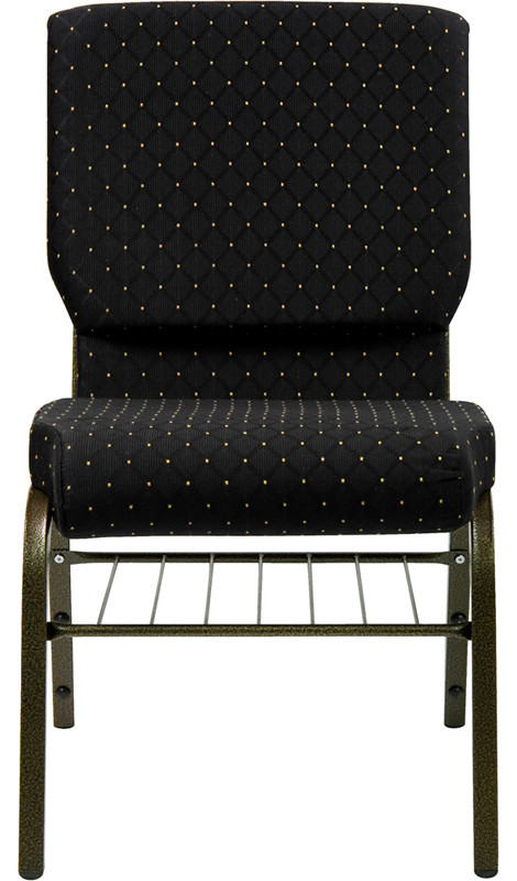 18.5  x27 x27W Church Chair  Black Dot Patterned Fabric  Book Rack  Gold Vein Frame   Contemporary   Dining Chairs   by Pot Racks Plus  Houzz