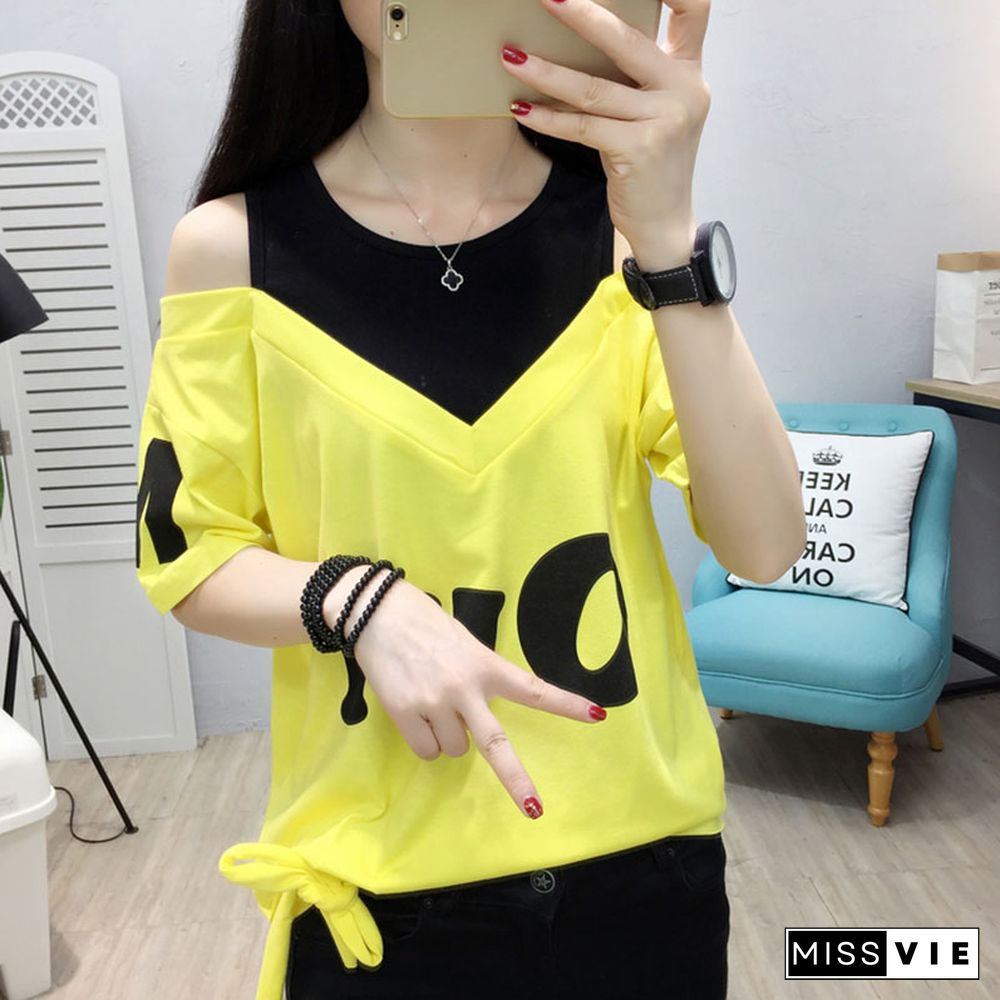 Women T Shirt Off Shoulder Summer Top For Women Short Sleeve Kawaii T-Shirt Women O- Neck Cotton Funny T Shirts White Clothes